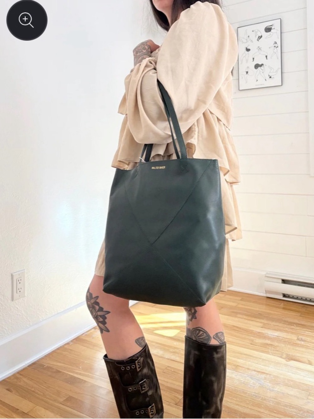NWT Walter Baker Ledger Tote 100% Leather with Gold Logo and removable pouch